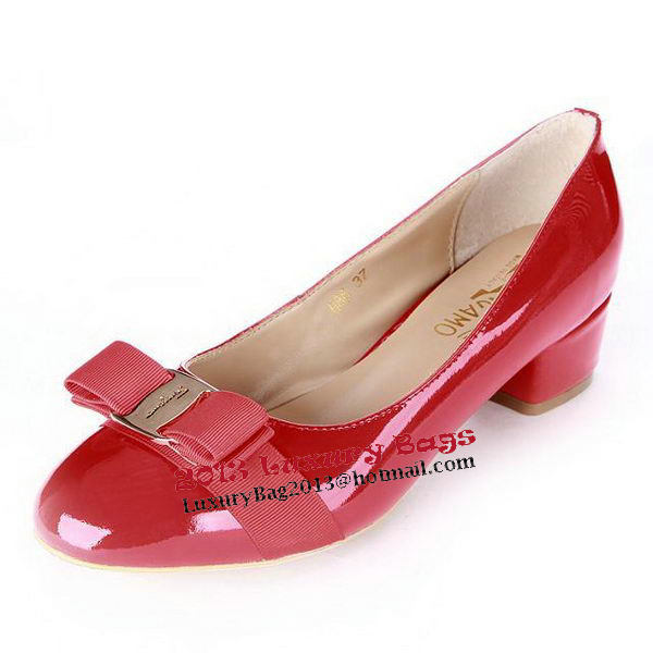 Salvatore Ferragamo Patent Leather Bow Pump FL0450 Red