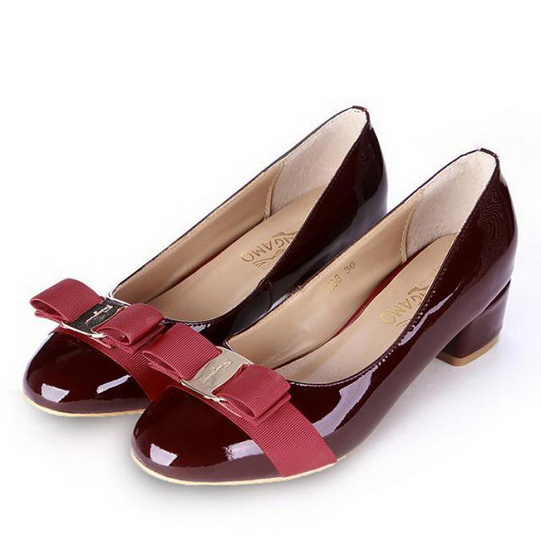 Salvatore Ferragamo Patent Leather Bow Pump FL0450 Wine