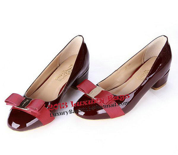 Salvatore Ferragamo Patent Leather Bow Pump FL0450 Wine