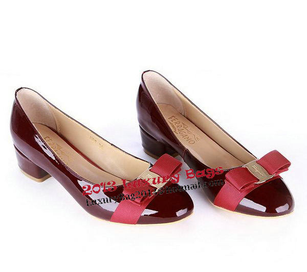 Salvatore Ferragamo Patent Leather Bow Pump FL0450 Wine