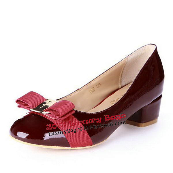 Salvatore Ferragamo Patent Leather Bow Pump FL0450 Wine