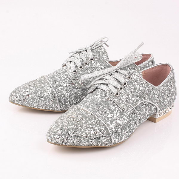 miu miu Casual Shoes Sequins Leather M308 Silver