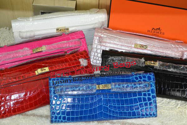 Hermes Kelly Clutch Bag Croco Leather K31 Black