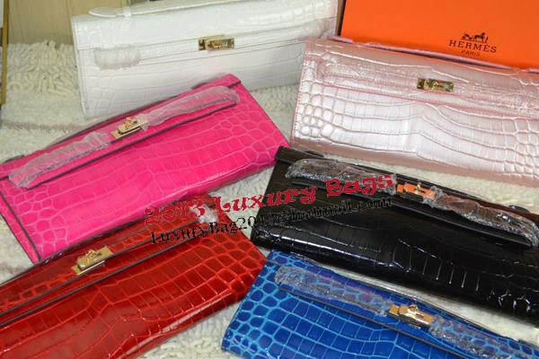 Hermes Kelly Clutch Bag Croco Leather K31 Black