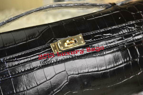 Hermes Kelly Clutch Bag Croco Leather K31 Black