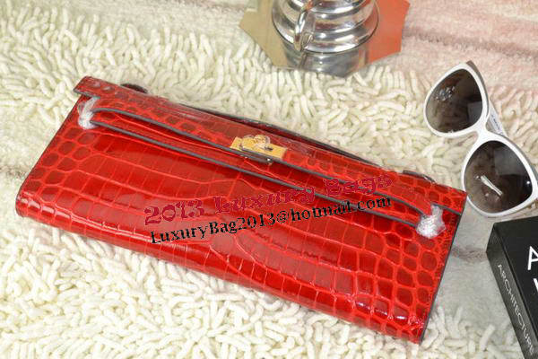 Hermes Kelly Clutch Bag Croco Leather K31 Red