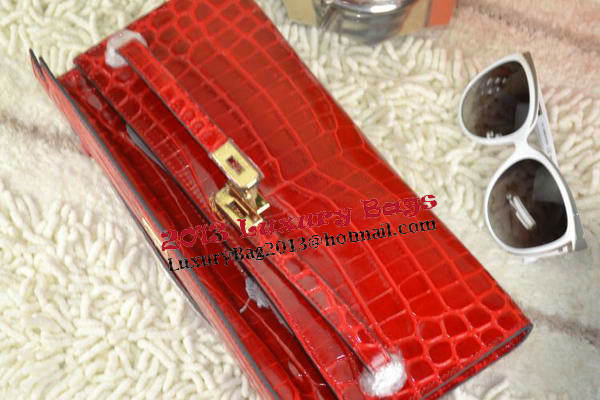 Hermes Kelly Clutch Bag Croco Leather K31 Red