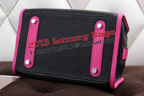 Hermes mini Boston Bag Grainy Leather H26 Black&Rosy