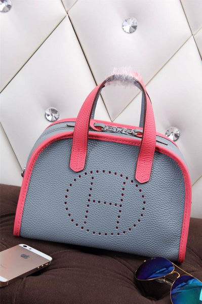 Hermes mini Boston Bag Grainy Leather H26 Blue&Rosy