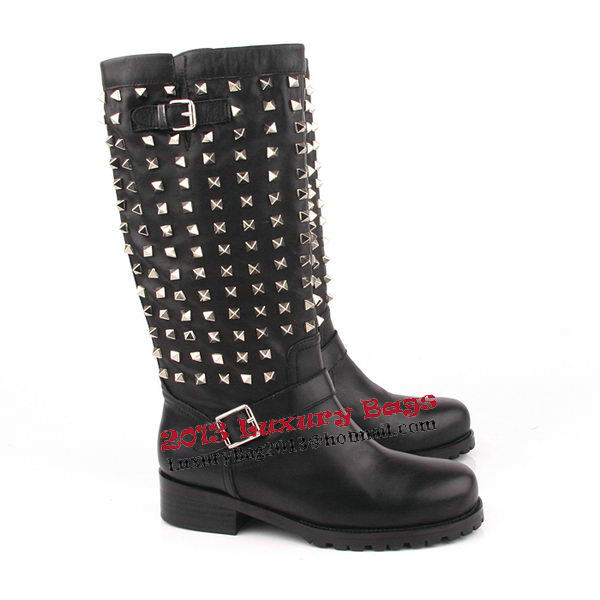 Valentino Sheepskin Leather Tall Boots VT173 Black