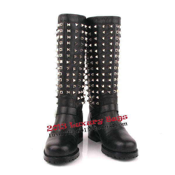 Valentino Sheepskin Leather Tall Boots VT173 Black