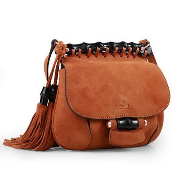 Gucci Nouveau Fringe Suede Leather Shoulder Bag 347100 Brown
