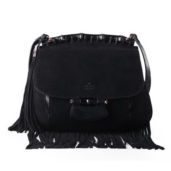 Gucci Nouveau Fringe Suede Leather Shoulder Bag 347102 Black