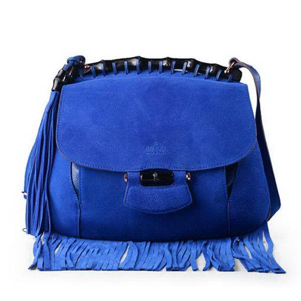 Gucci Nouveau Fringe Suede Leather Shoulder Bag 347102 Blue