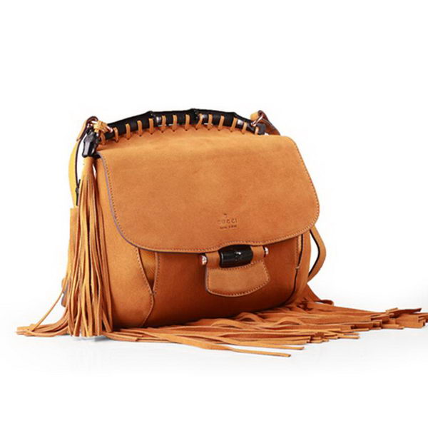 Gucci Nouveau Fringe Suede Leather Shoulder Bag 347102 Wheat