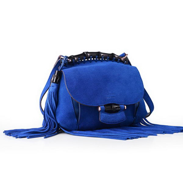 Gucci Nouveau Fringe Suede Leather Shoulder Bag 347103 Blue