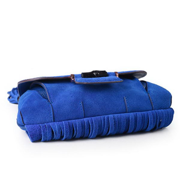Gucci Nouveau Fringe Suede Leather Shoulder Bag 347103 Blue