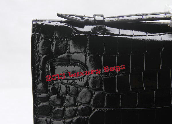 Hermes Kelly Clutch Bag Croco Leather K1002 Black