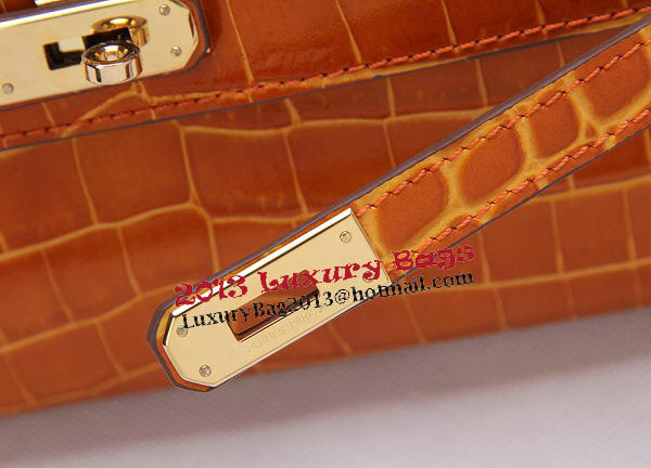 Hermes Kelly Clutch Bag Croco Leather K1002 Brown