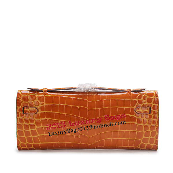 Hermes Kelly Clutch Bag Croco Leather K1002 Brown