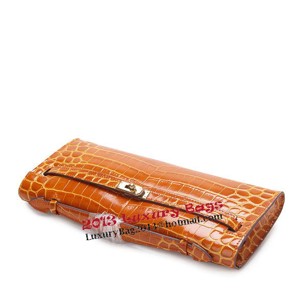 Hermes Kelly Clutch Bag Croco Leather K1002 Brown