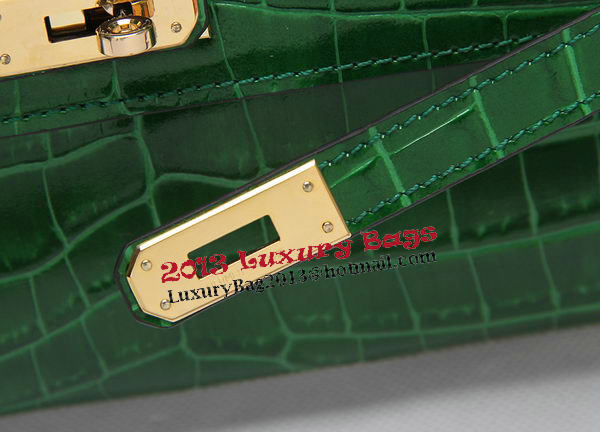 Hermes Kelly Clutch Bag Croco Leather K1002 Green