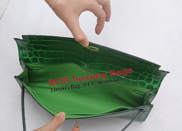 Hermes Kelly Clutch Bag Croco Leather K1002 Green