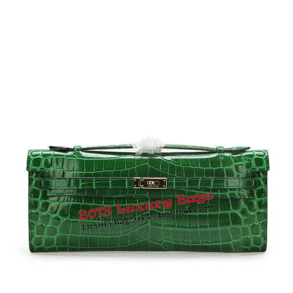 Hermes Kelly Clutch Bag Croco Leather K1002 Green