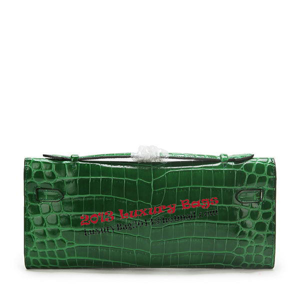 Hermes Kelly Clutch Bag Croco Leather K1002 Green