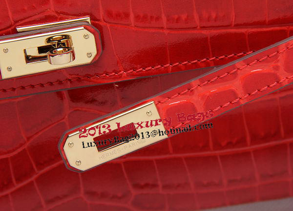 Hermes Kelly Clutch Bag Croco Leather K1002 Red