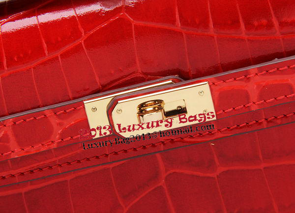 Hermes Kelly Clutch Bag Croco Leather K1002 Red