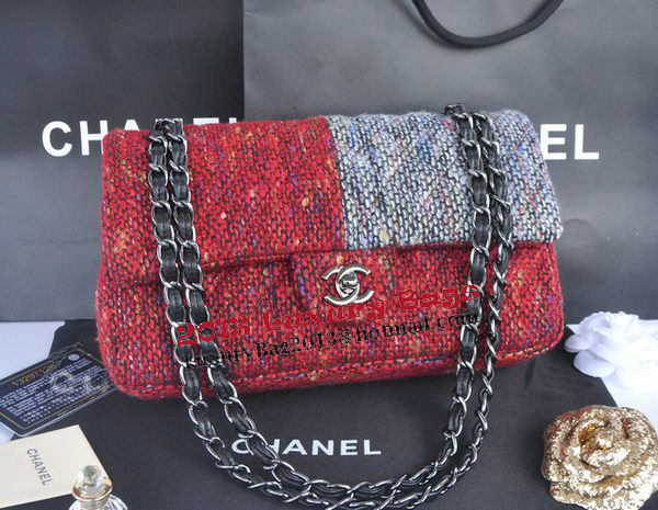 Chanel 2.55 Series Flap Bag Fabric CHA1112 Grey&Red
