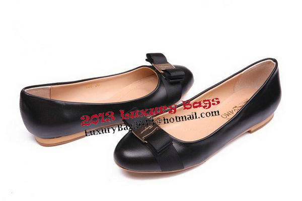 Salvatore Ferragamo Calfskin Leather Flat FL0475 Black