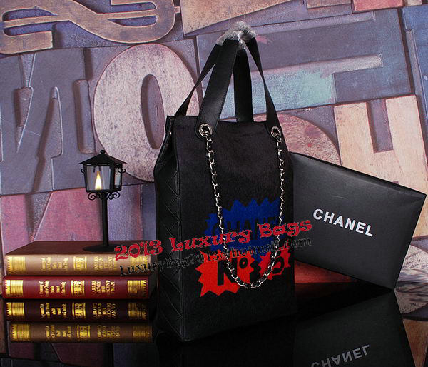 Chanel Patchwork Shearling Large Shopping Bag A92594 Black