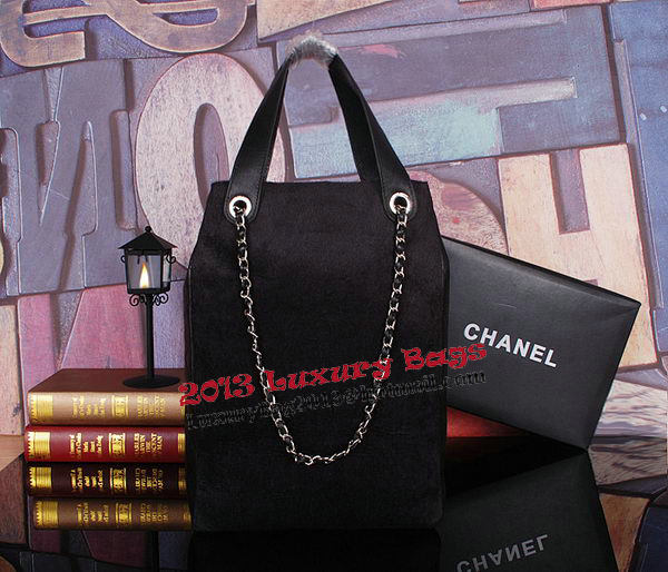Chanel Patchwork Shearling Large Shopping Bag A92594 Black