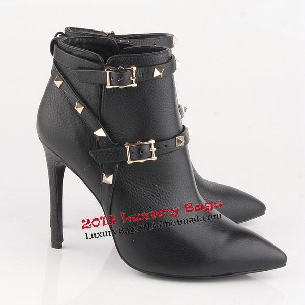 Valentino Ankle Boots 10CM Heels Grainy Leather VT186 Black
