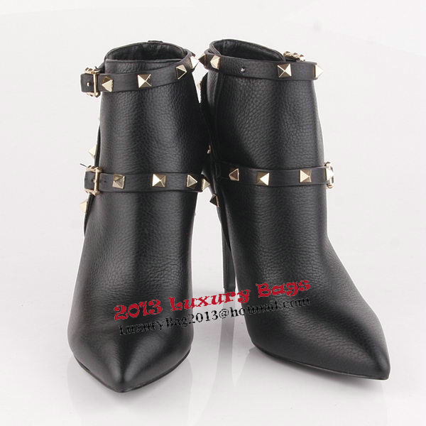 Valentino Ankle Boots 10CM Heels Grainy Leather VT186 Black