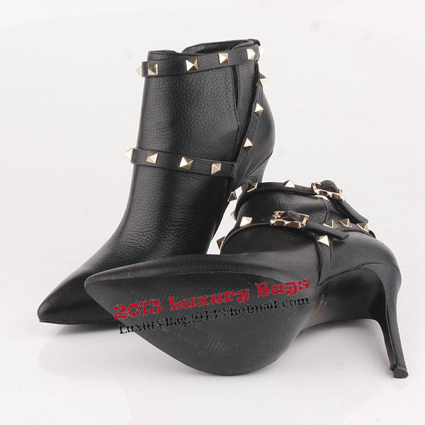 Valentino Ankle Boots 10CM Heels Grainy Leather VT186 Black