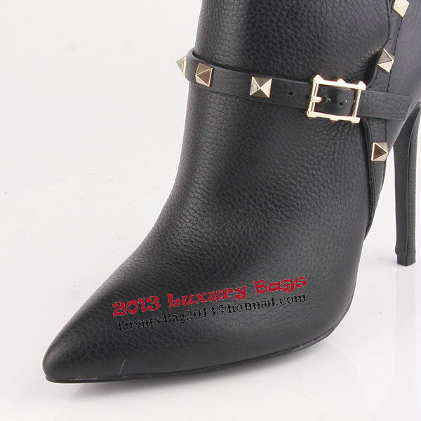 Valentino Ankle Boots 10CM Heels Grainy Leather VT186 Black