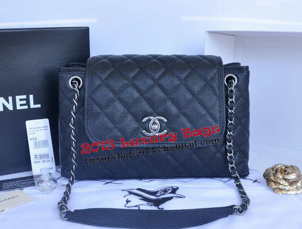 Chanel Large Caviar Leather Messenger Bag A90456 Black