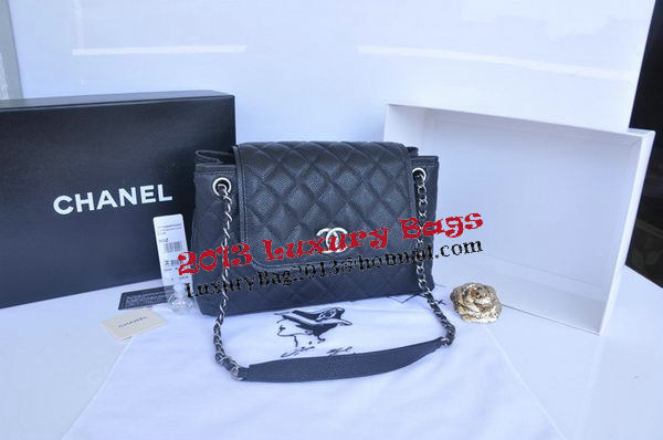 Chanel Large Caviar Leather Messenger Bag A90456 Black