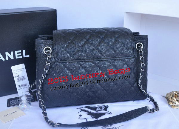 Chanel Large Caviar Leather Messenger Bag A90456 Black