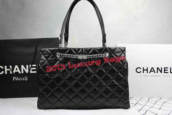 Chanel Calfskin Shopping Bag Embellished A92525 Black