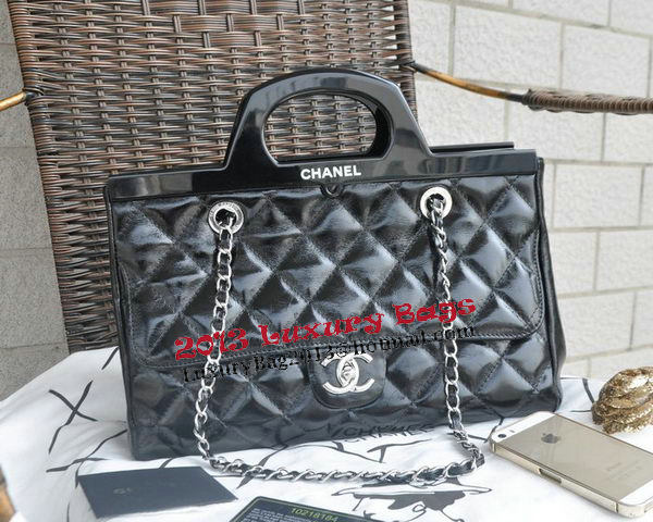 Chanel Shopping Bag Iridescent Leather Rigid Handles A92580 Black