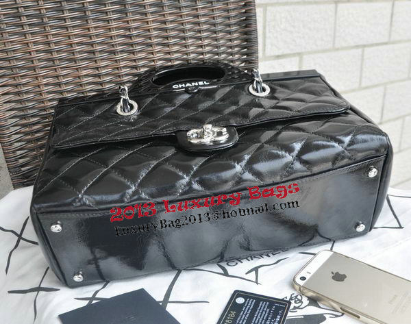 Chanel Shopping Bag Iridescent Leather Rigid Handles A92580 Black
