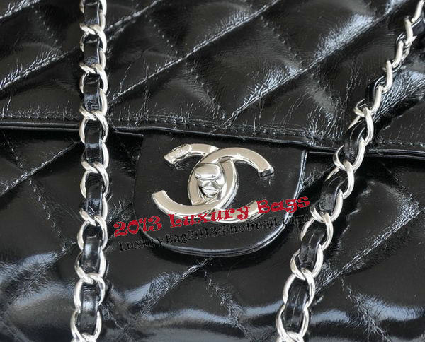 Chanel Shopping Bag Iridescent Leather Rigid Handles A92580 Black