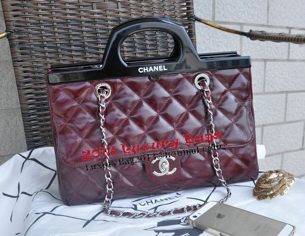 Chanel Shopping Bag Iridescent Leather Rigid Handles A92580 Burgundy