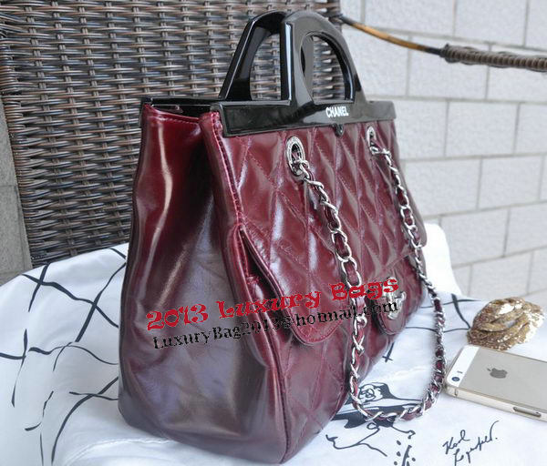 Chanel Shopping Bag Iridescent Leather Rigid Handles A92580 Burgundy