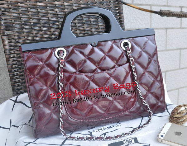 Chanel Shopping Bag Iridescent Leather Rigid Handles A92580 Burgundy