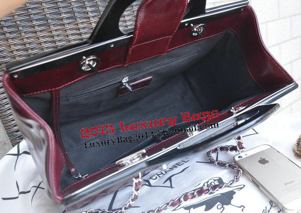 Chanel Shopping Bag Iridescent Leather Rigid Handles A92580 Burgundy
